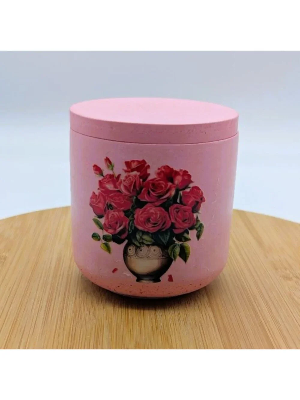 Handcrafted Eco Resin Pink Floral Lidded Trinket Jar with Roses